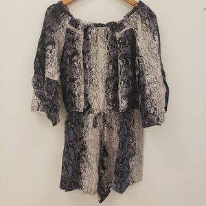NWT Snakeskin romper with tie-waist
